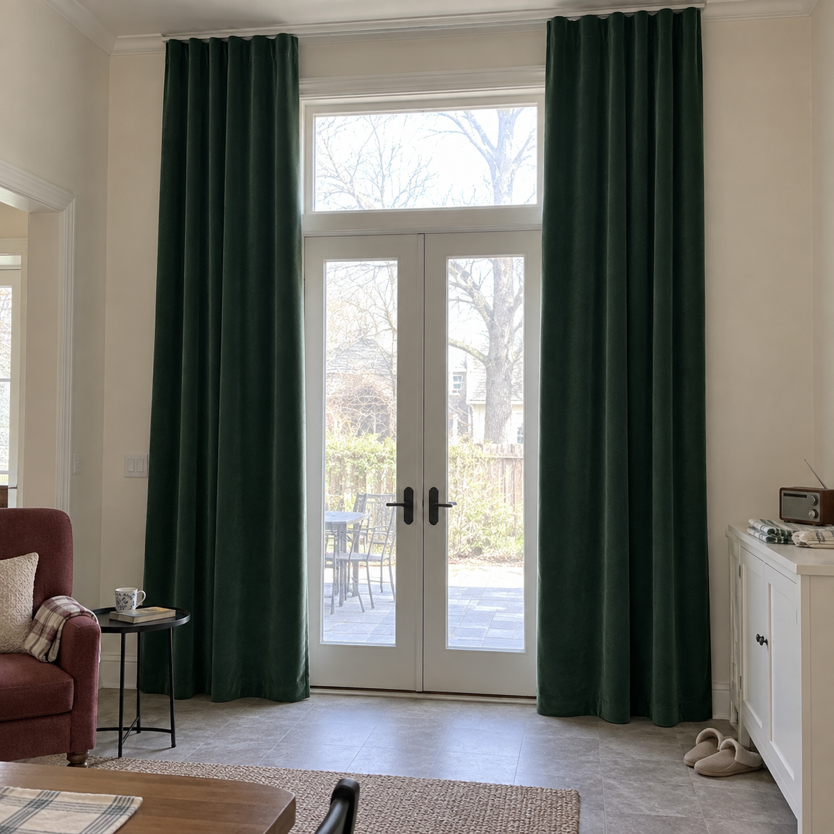 120 Inch Long Dark Green Velvet Curtains