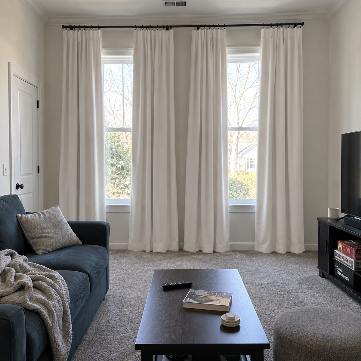 120 Inch Long Coconut White Velvet Curtains