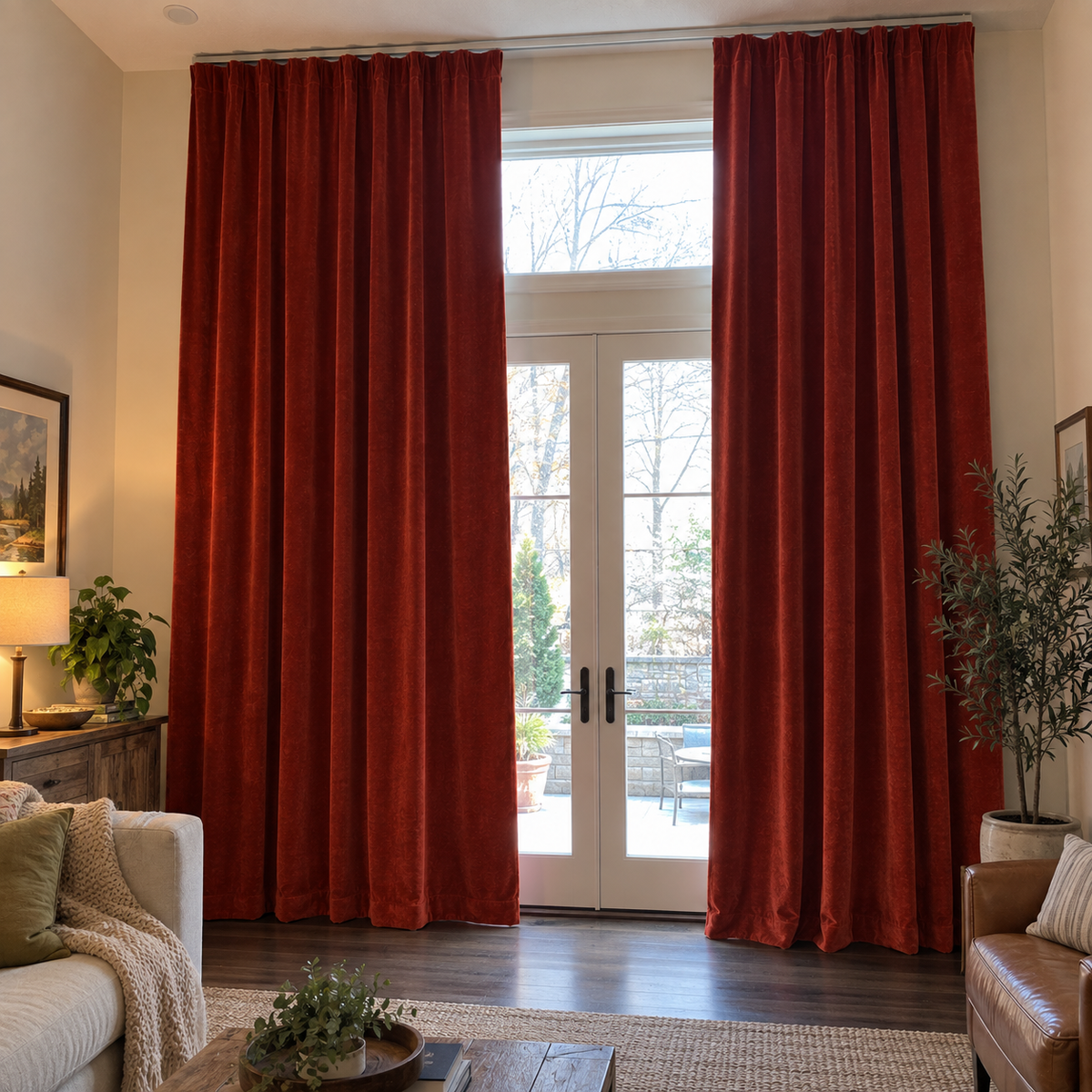 120 Inch Long Deep Scarlet Velvet Curtains