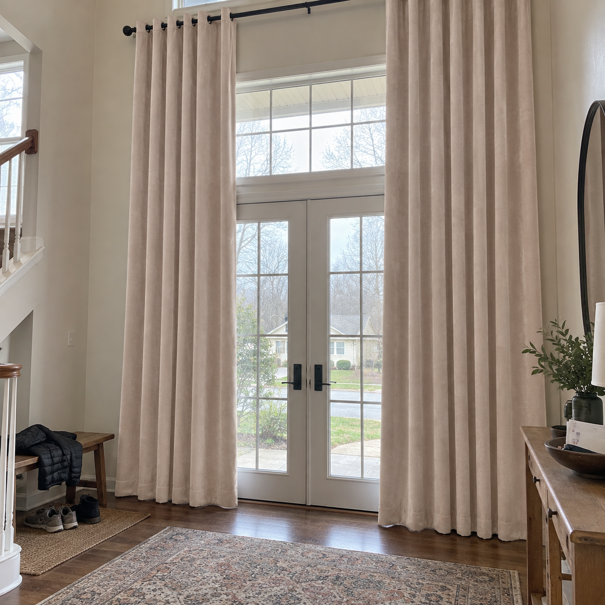 120 Inch Long Milk Tea Beige Velvet Curtains