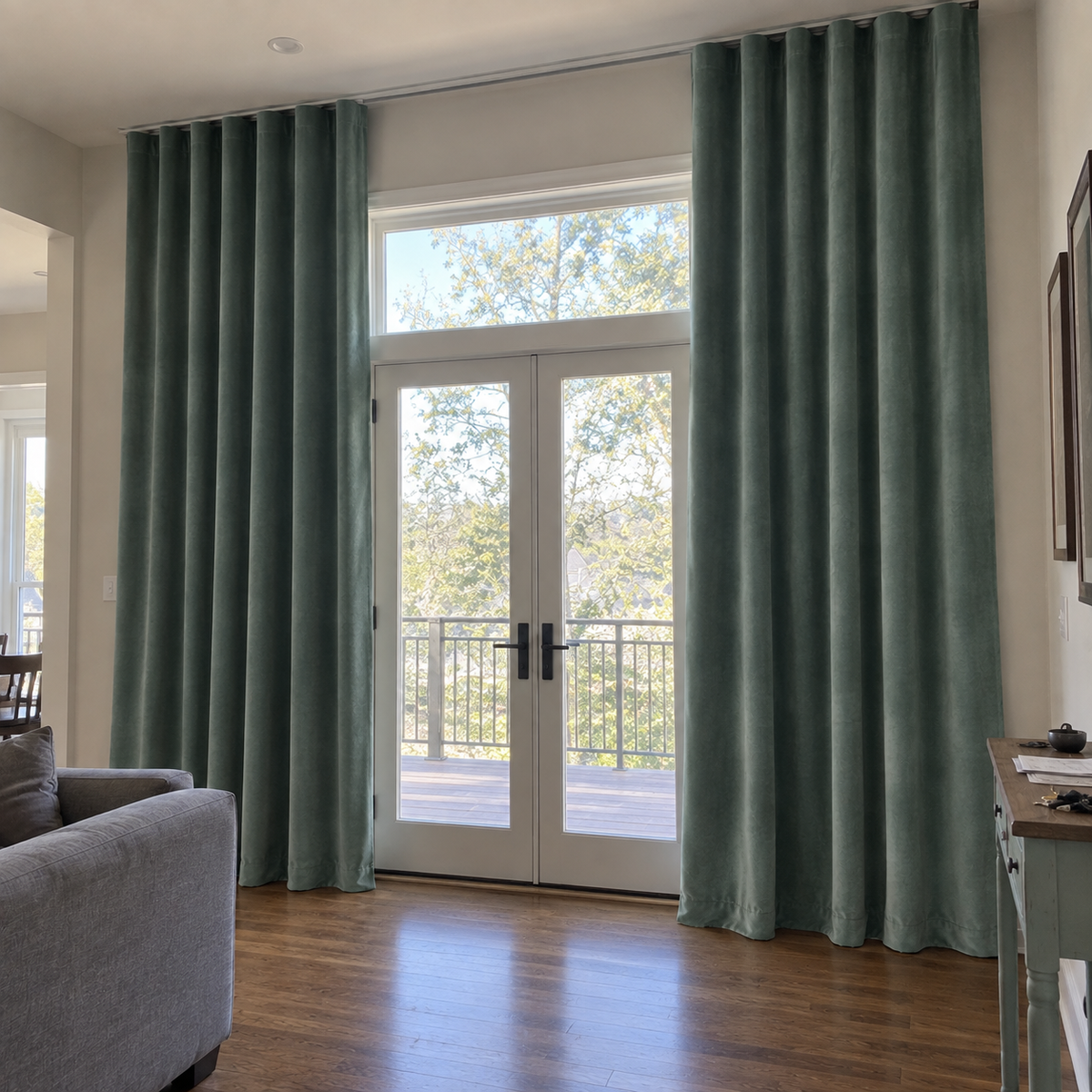 120 Inch Long Jade Green Velvet Curtains