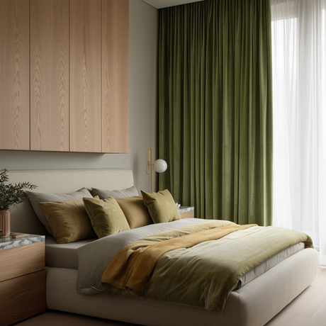 Olive Green Velvet Pencil Pleat Curtains