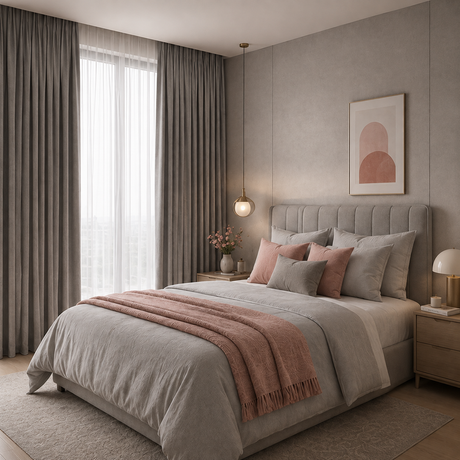 Soft Grey Double-Sided Cotton Blend Blackout Grommet Top Curtains