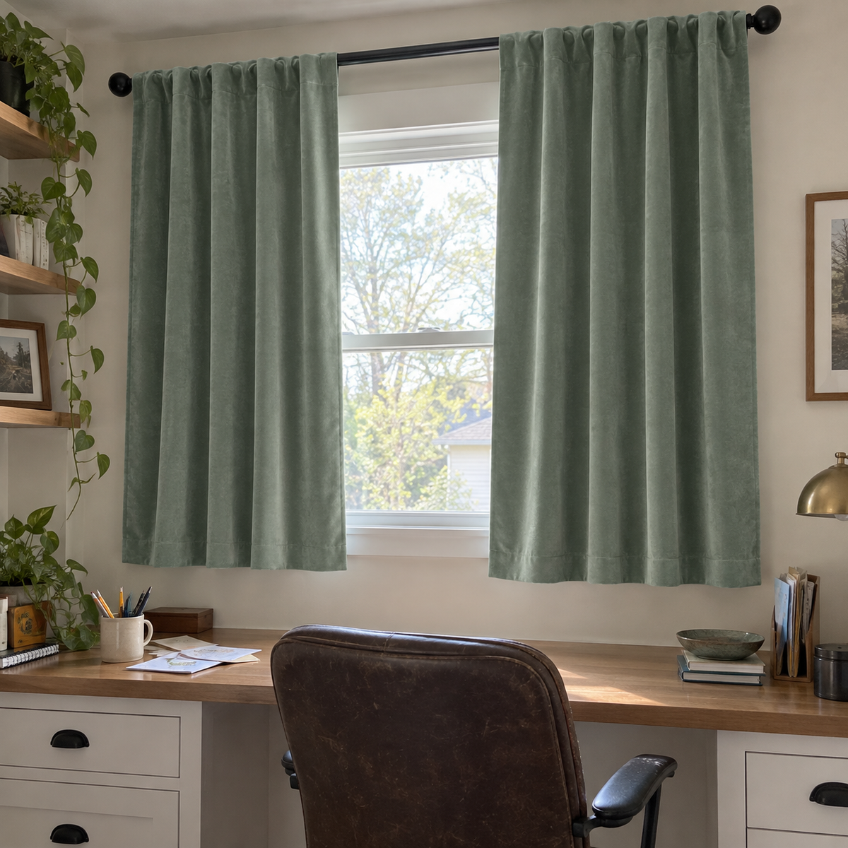 63 Inch Long Sage Green Velvet Curtains