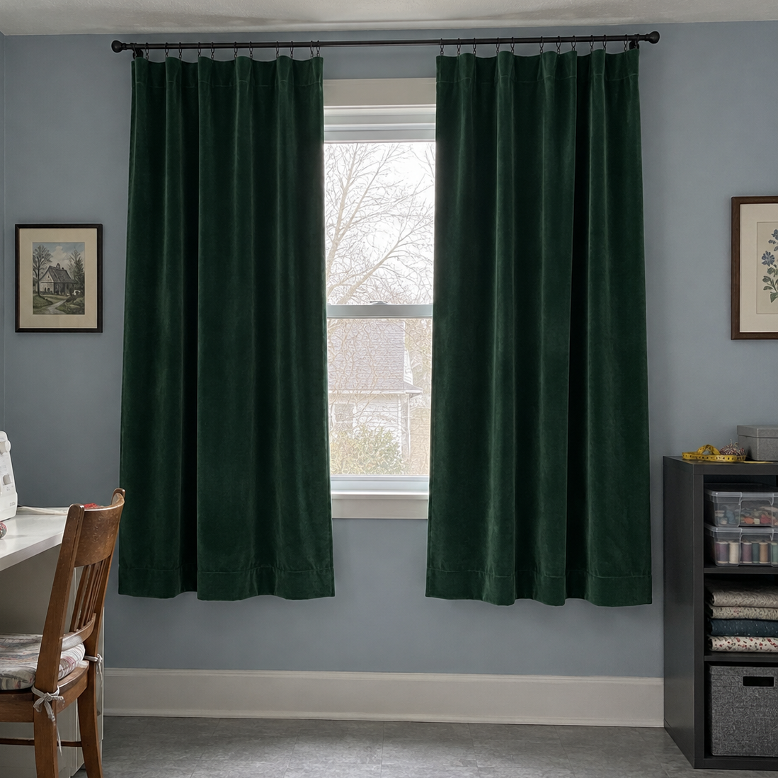 63 Inch Long Gemstone Green Velvet Curtains