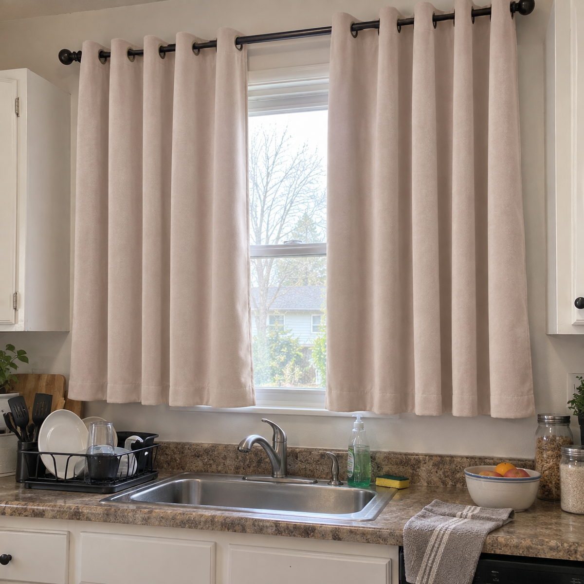 63 Inch Long Milk Tea Beige Velvet Curtains