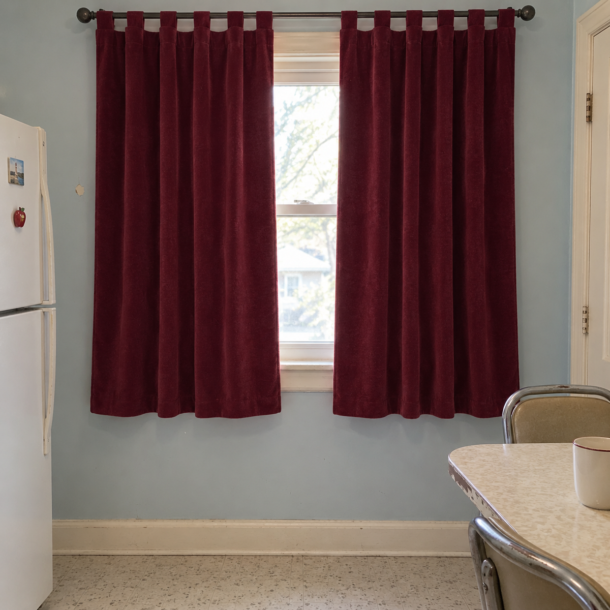 63 Inch Long Dark Garnet Red Velvet Curtains