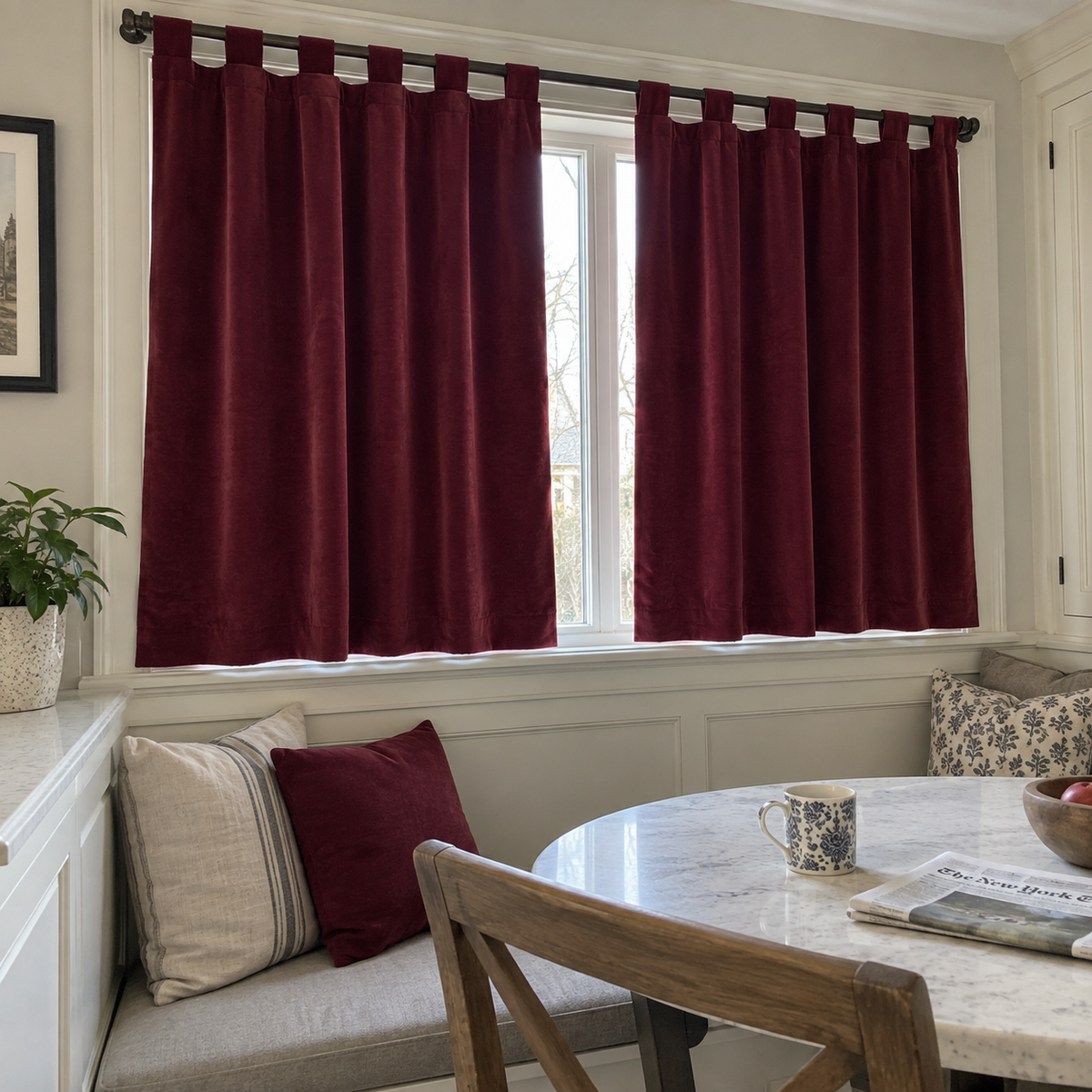 63 Inch Long Burgundy Red Velvet Curtains