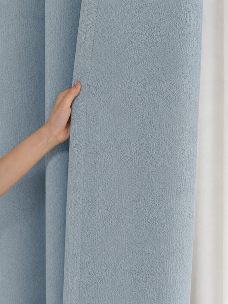 Misty Blue Double-Sided Cotton Blend Blackout Pinch Pleat Curtains