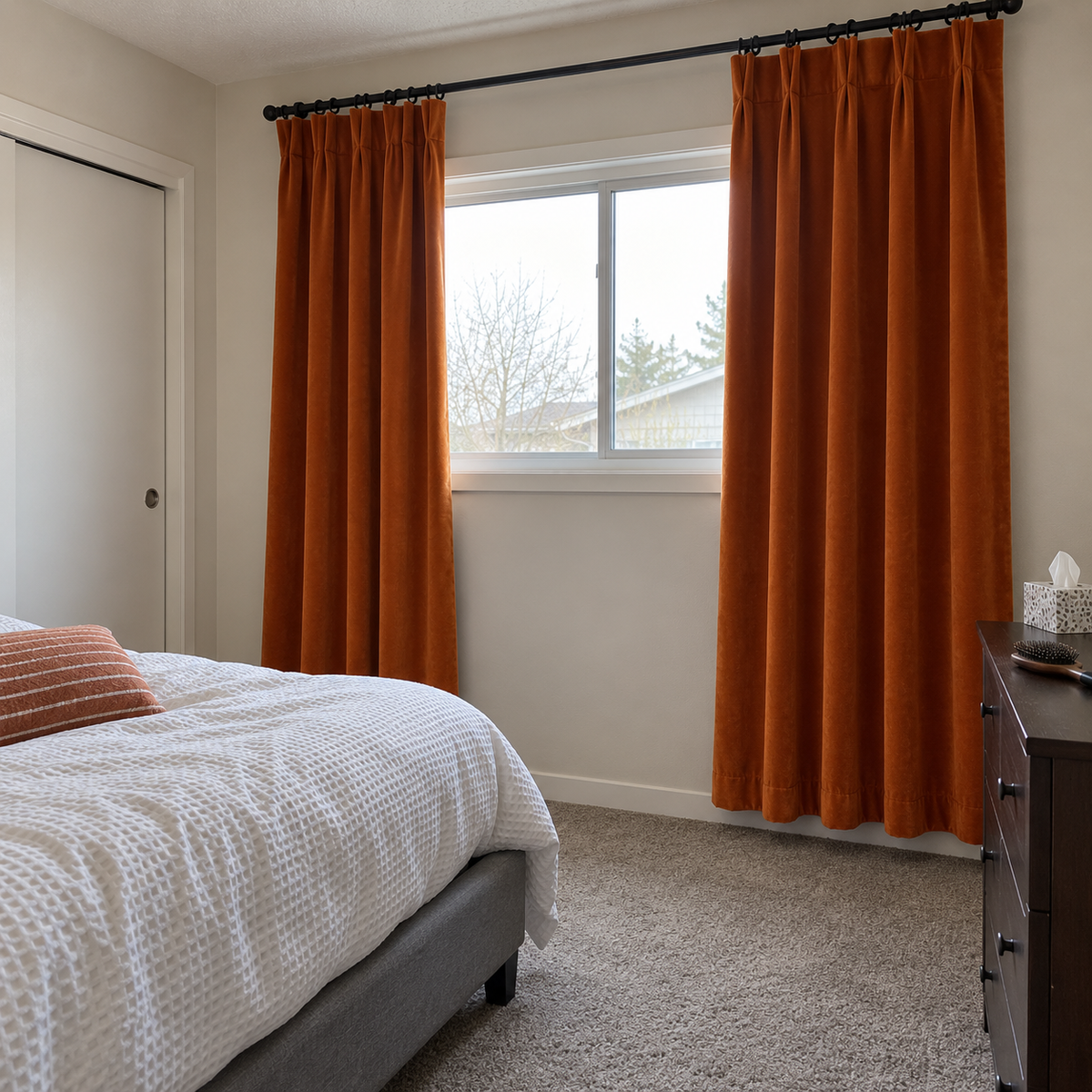84 Inch Long Burnt Sienna Velvet Curtains