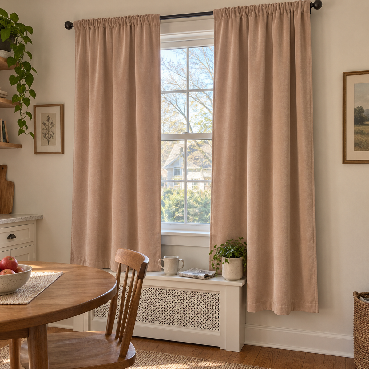 84 Inch Long French Beige Velvet Curtains