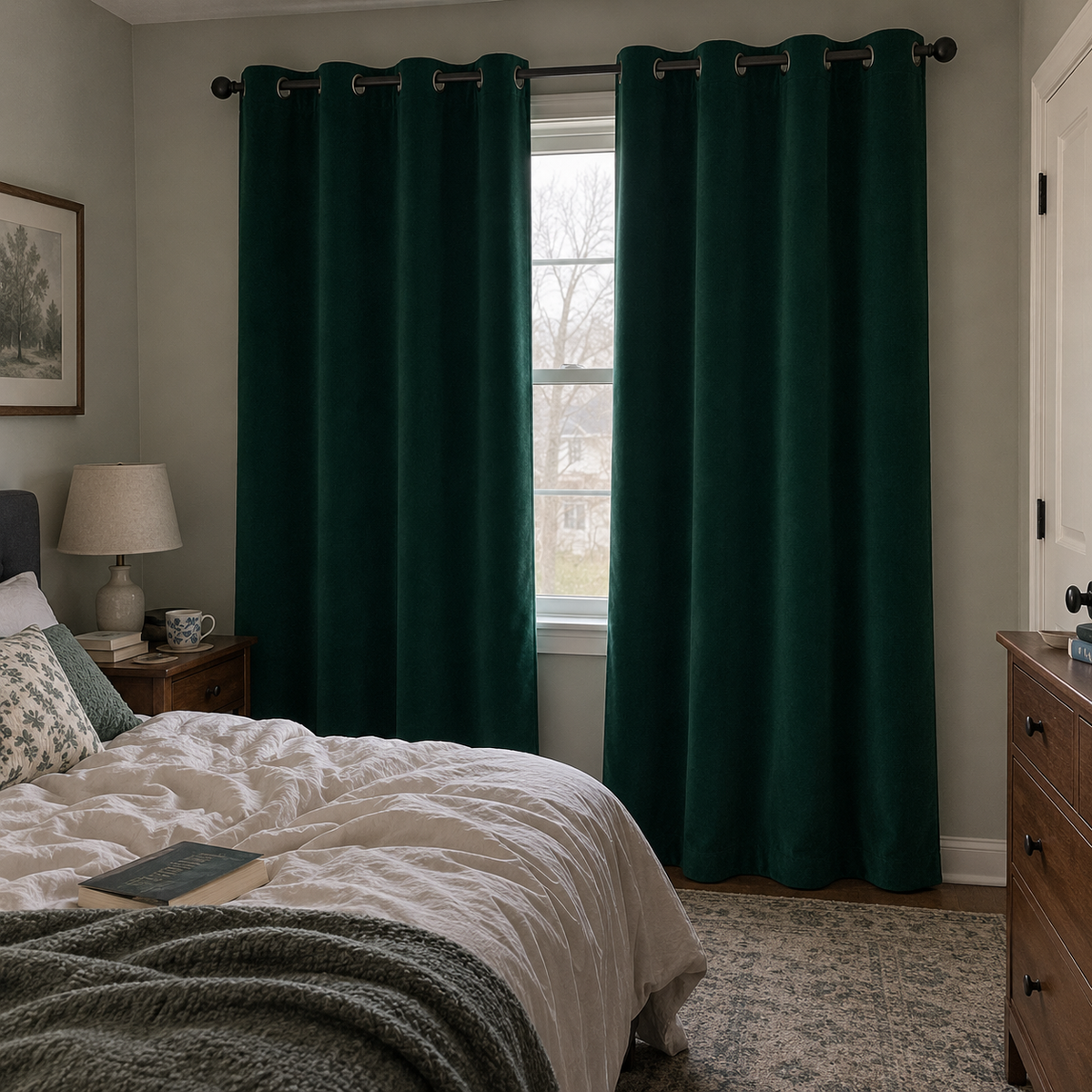 84 Inch Long Emerald Green Velvet Curtains