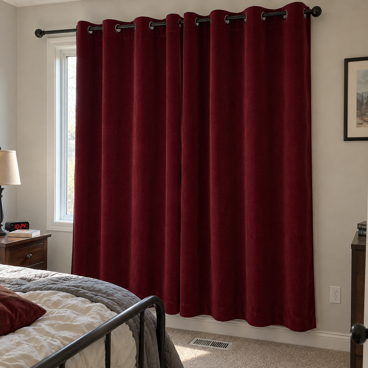 84 Inch Long Wine Red Velvet Curtains