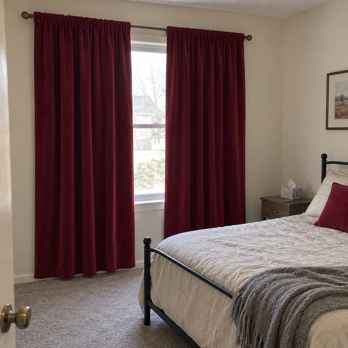 84 Inch Long Dark Garnet Red Velvet Curtains