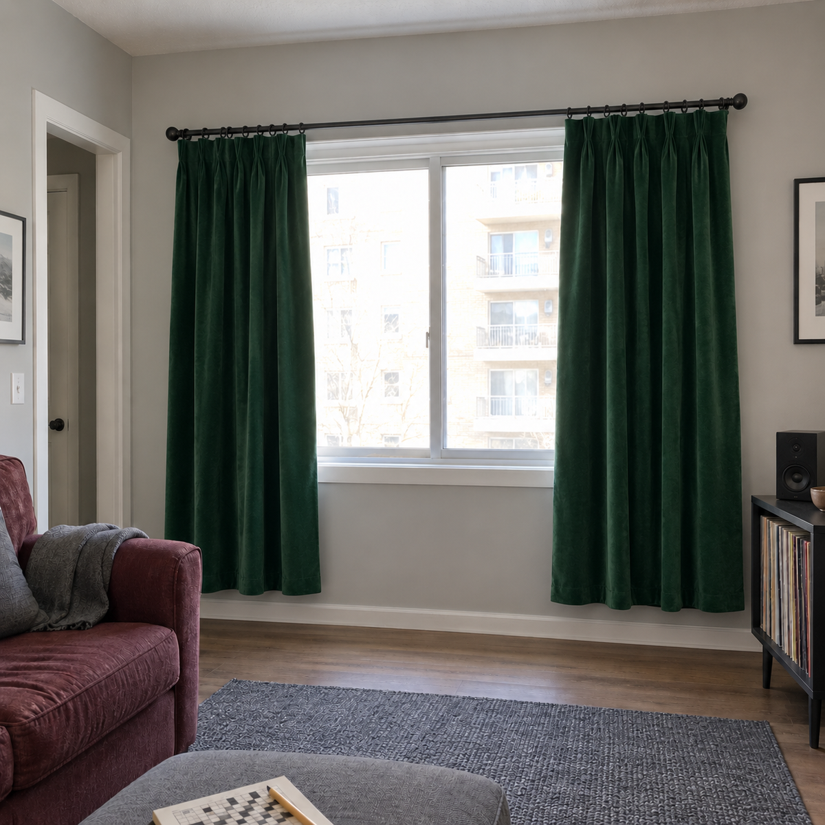 84 Inch Long Gemstone Green Velvet Curtains