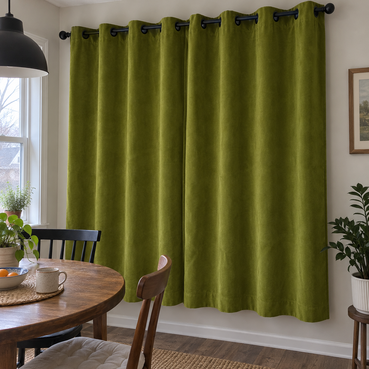 84 Inch Long Avocado Green Velvet Curtains