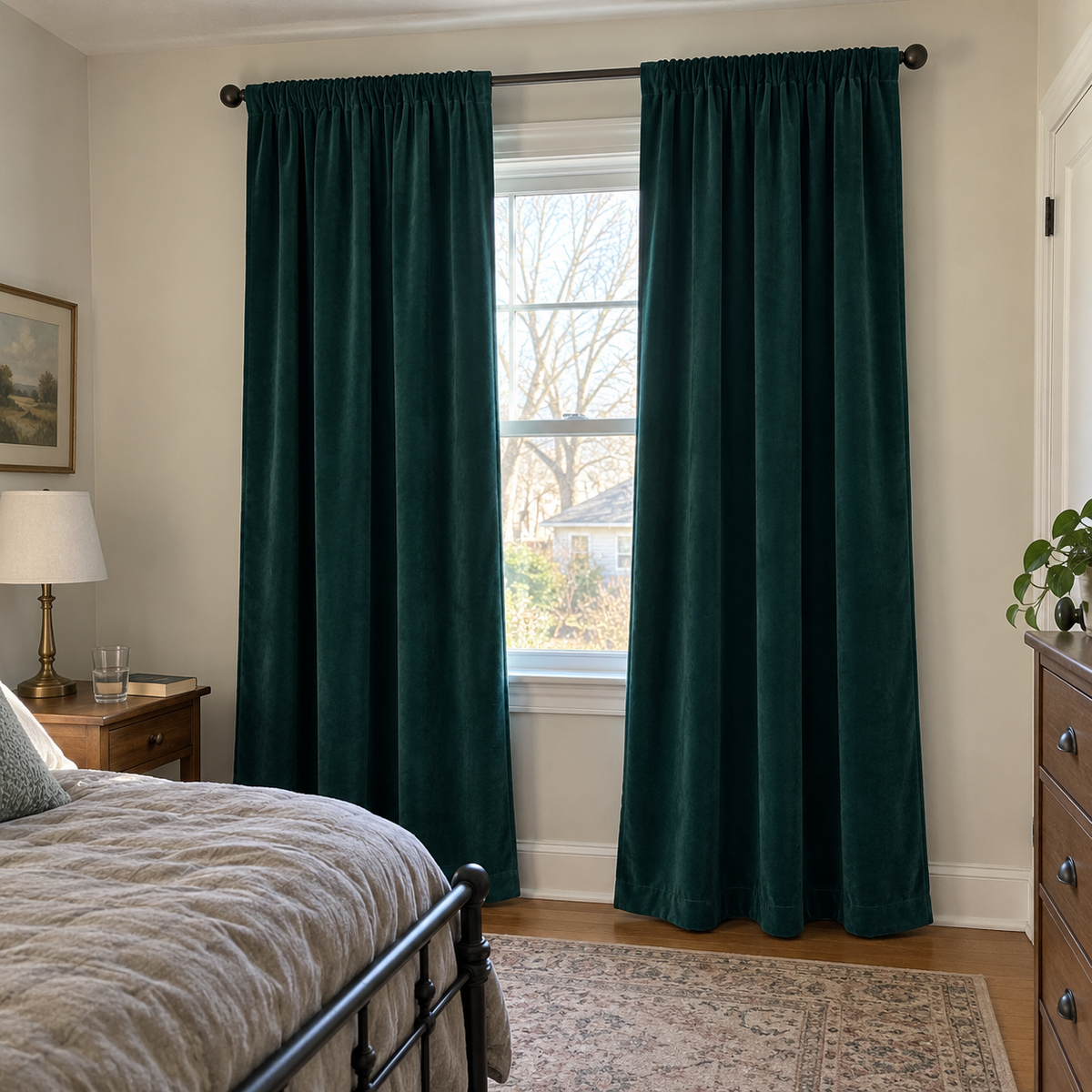 84 Inch Long Dark Jade Green Velvet Curtains