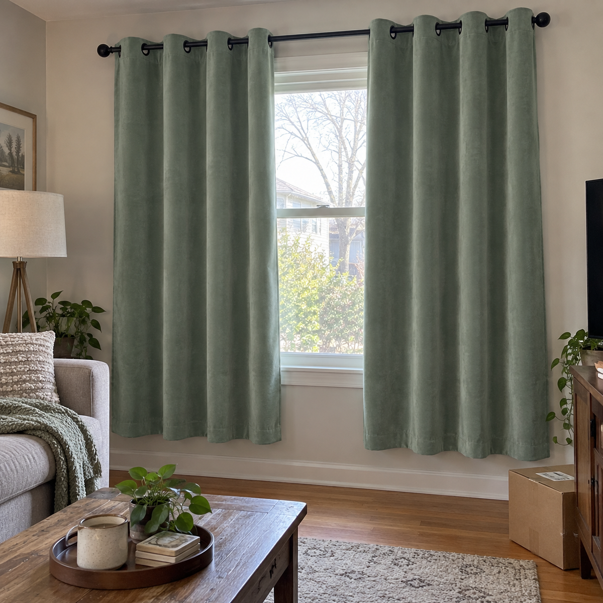 84 Inch Long Sage Green Velvet Curtains
