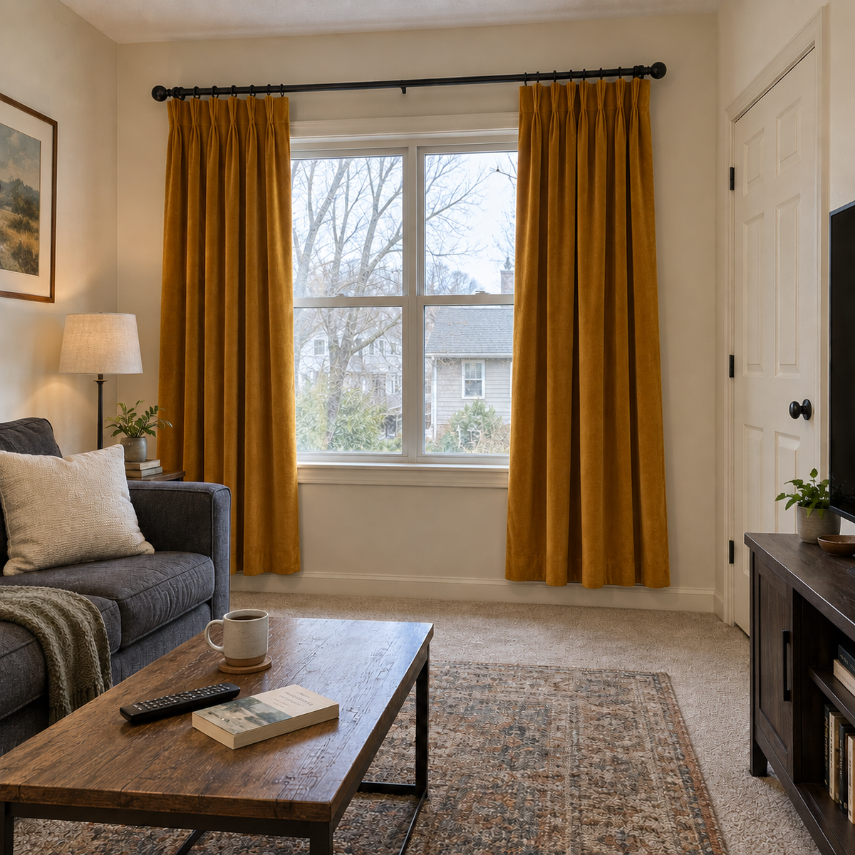 84 Inch Long Golden Ochre Velvet Curtains
