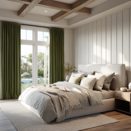 Olive Green Velvet Grommet Top Curtains