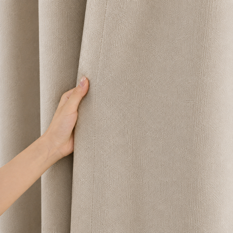 Cream Double-Sided Cotton Blend Blackout Pencil Pleat Curtains