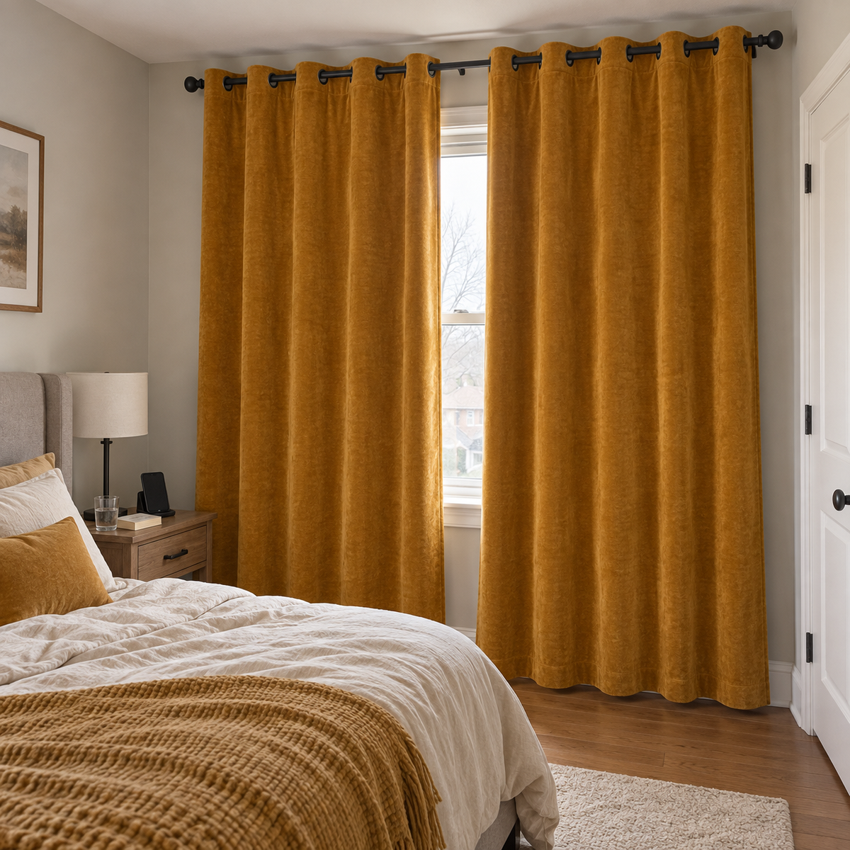 90 Inch Long Golden Ochre Velvet Curtains