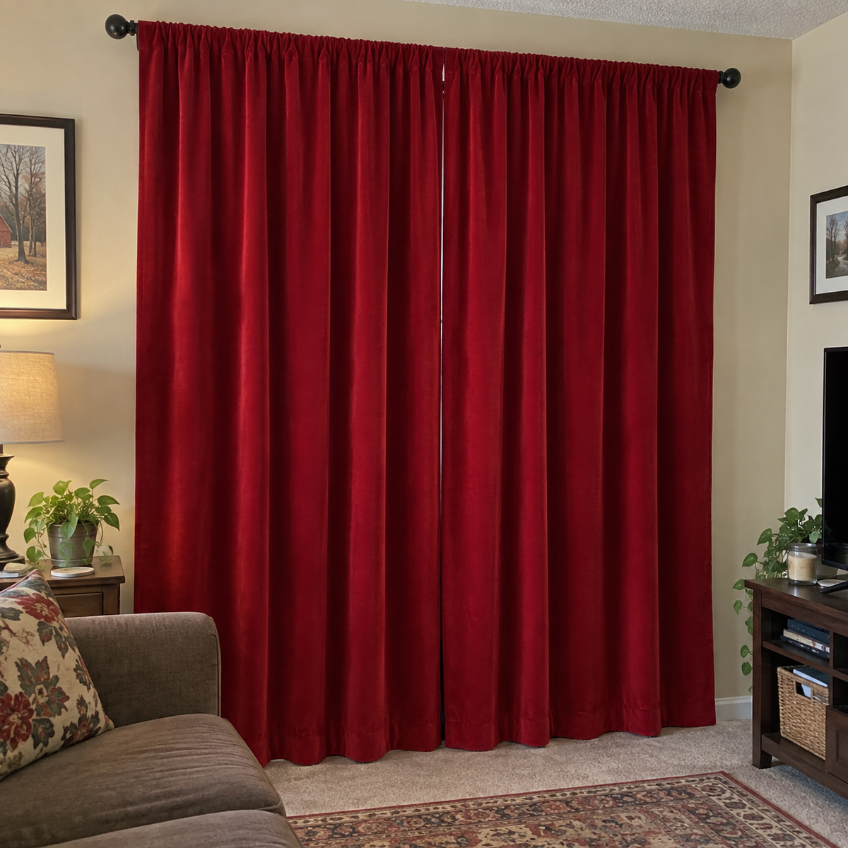 90 Inch Long Crimson Red Velvet Curtains