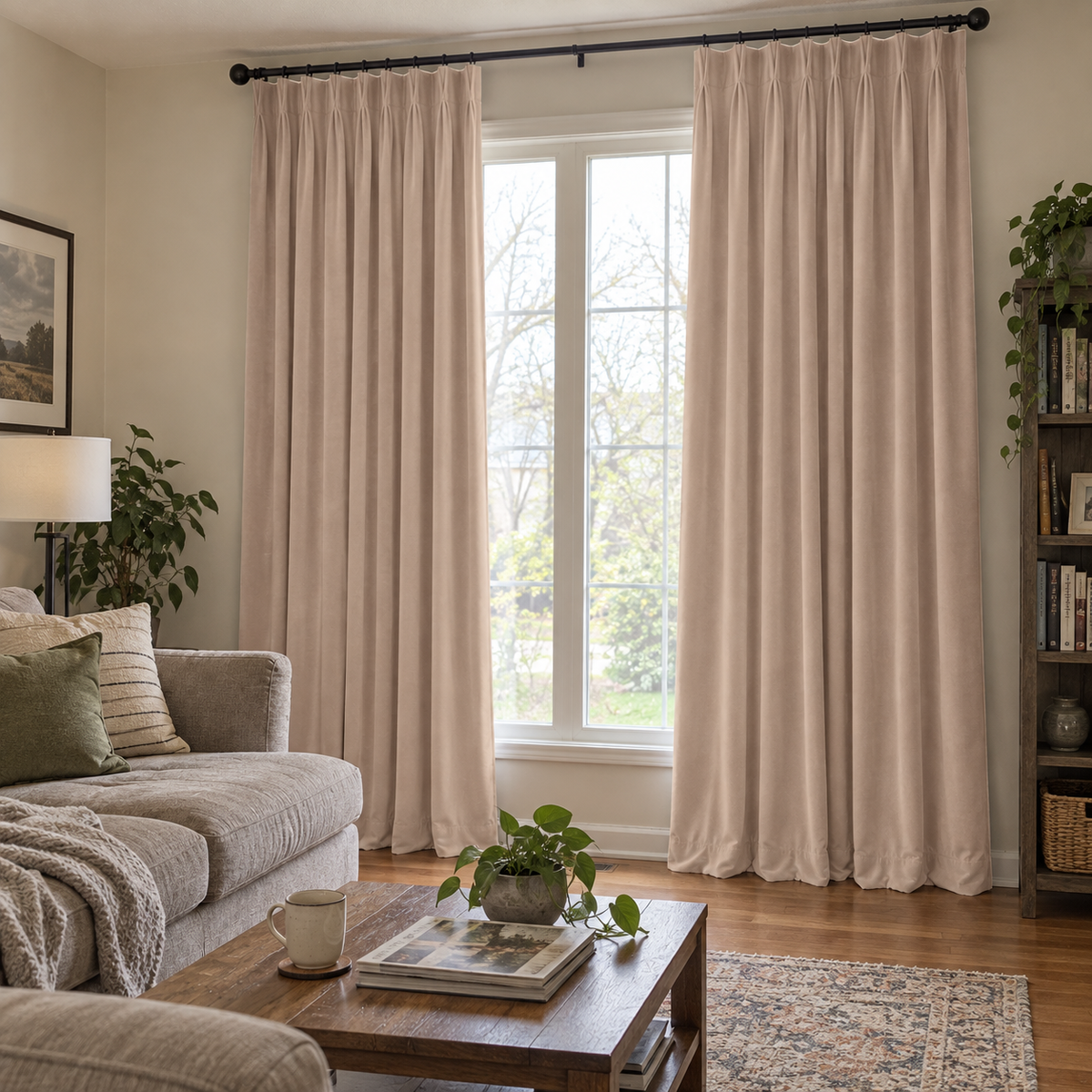 90 Inch Long Milk Tea Beige Velvet Curtains