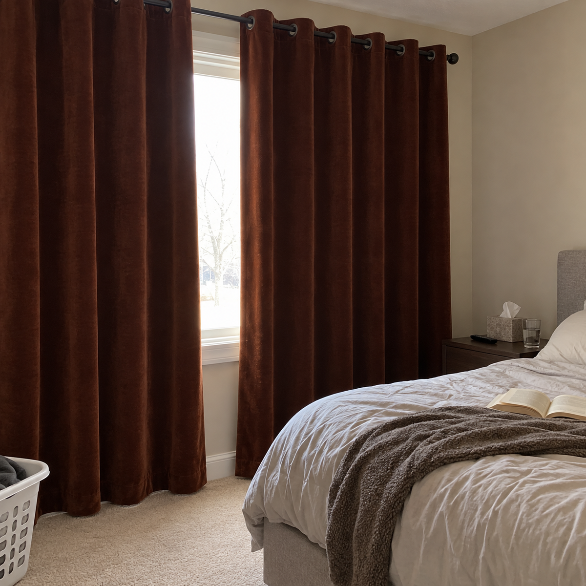 90 Inch Long Dark Mahogany Velvet Curtains