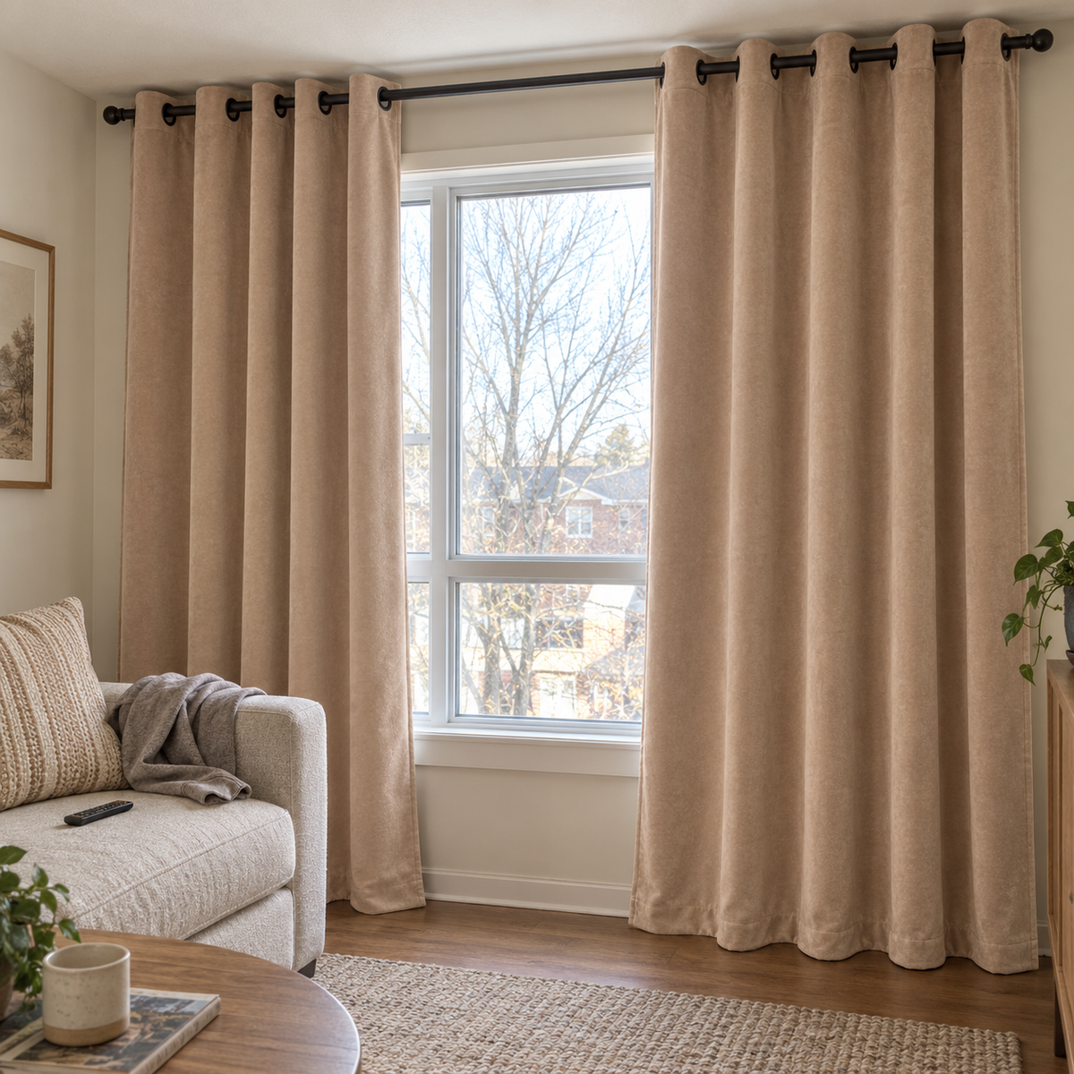 90 Inch Long French Beige Velvet Curtains