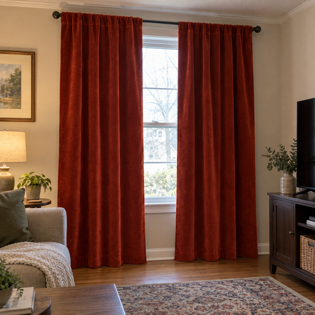 90 Inch Long Deep Scarlet Velvet Curtains