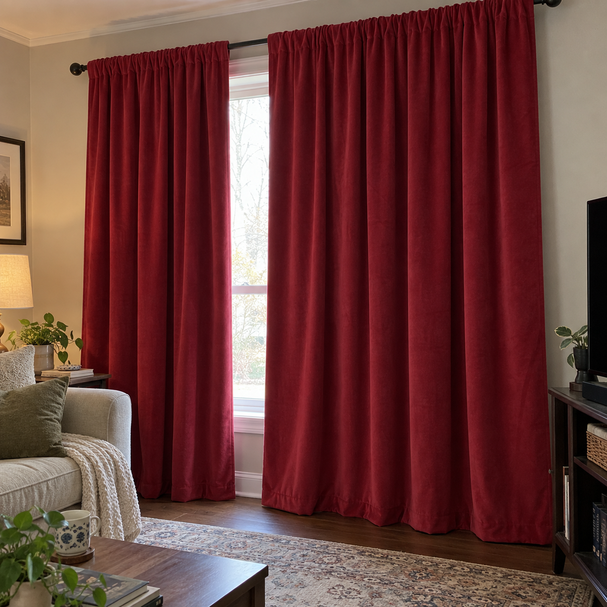 90 Inch Long Rose Red Velvet Curtains