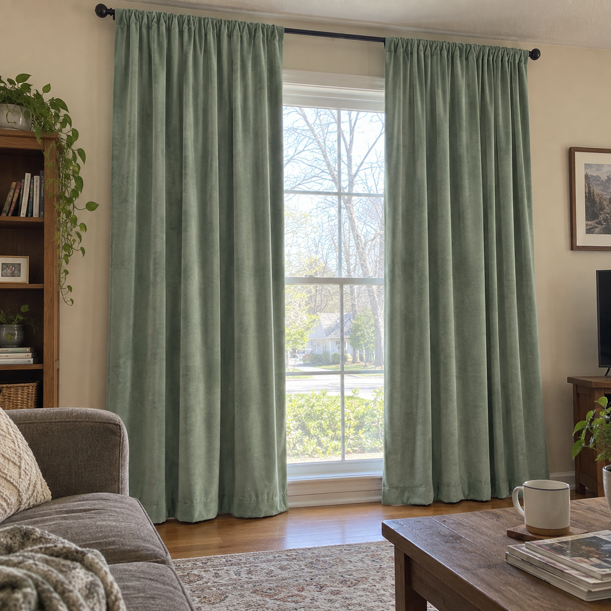 90 Inch Long Sage Green Velvet Curtains