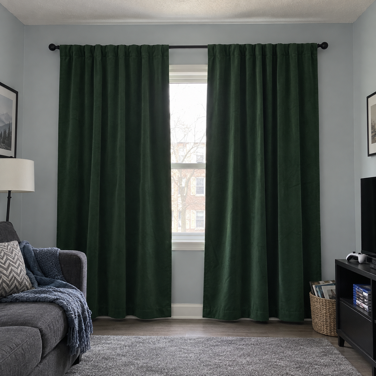 90 Inch Long Dark Green Velvet Curtains