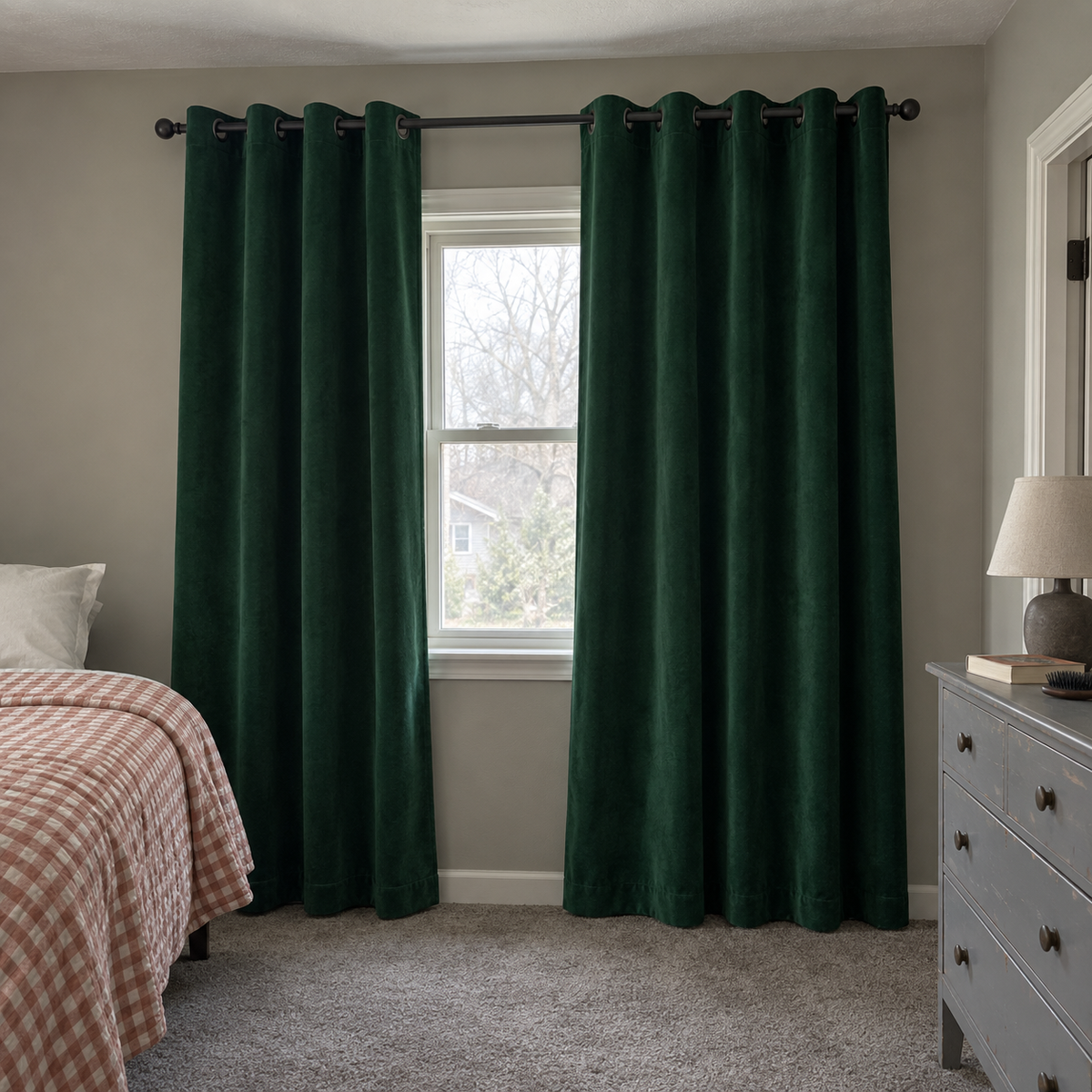 90 Inch Long Gemstone Green Velvet Curtains
