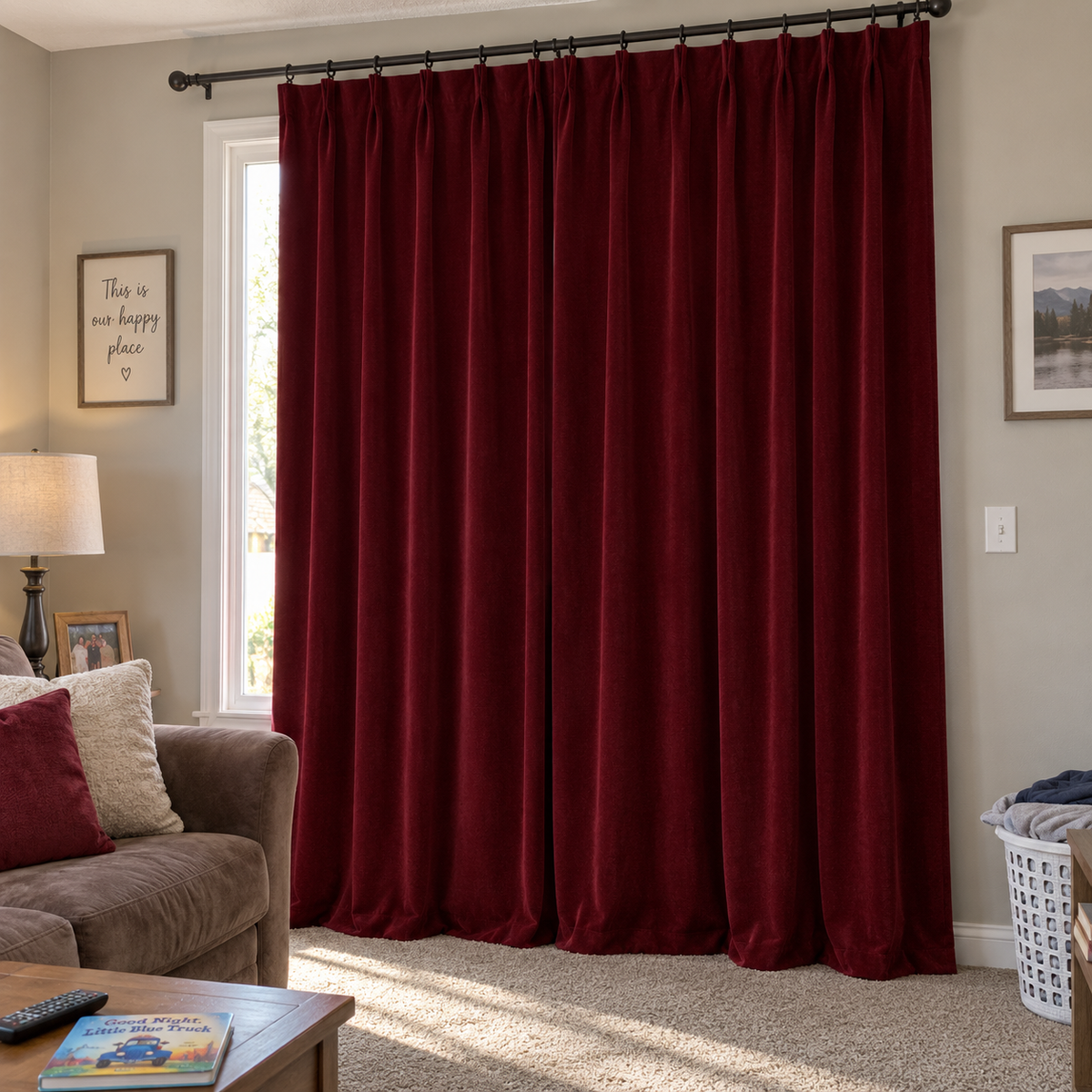 90 Inch Long Wine Red Velvet Curtains