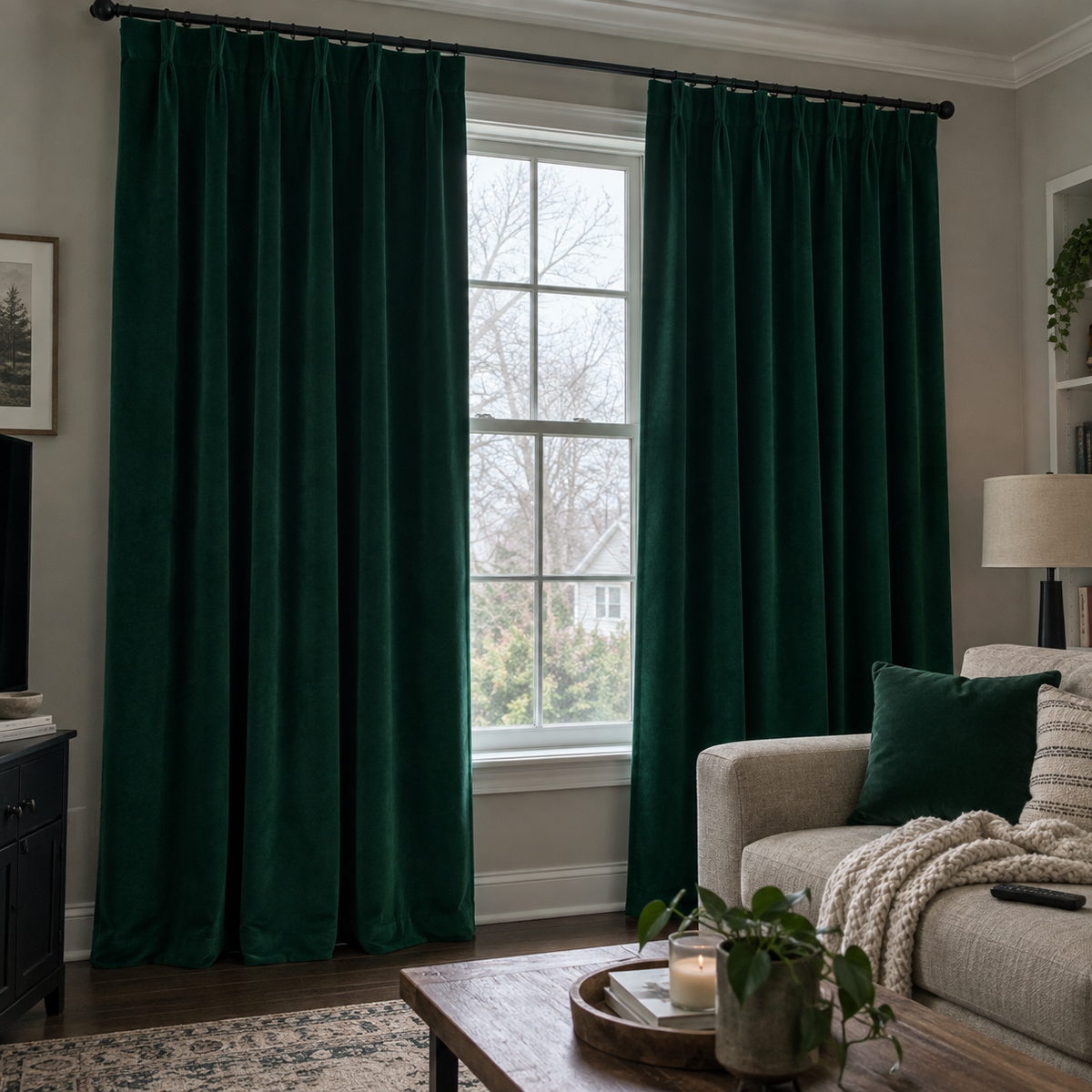 90 Inch Long Emerald Green Velvet Curtains