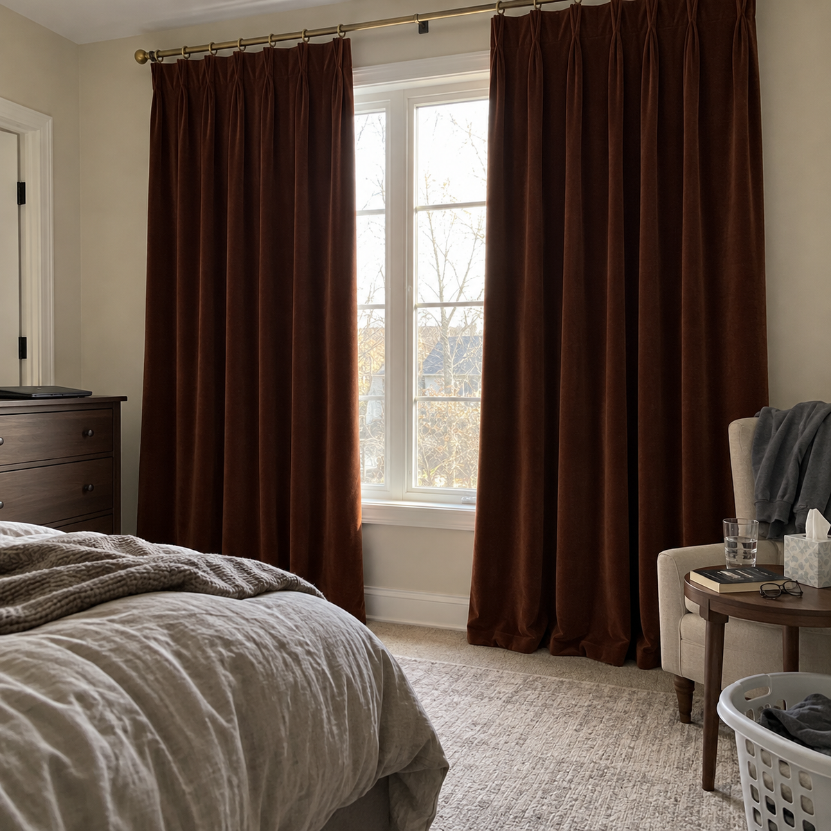 96 Inch Long Dark Mahogany Velvet Curtains