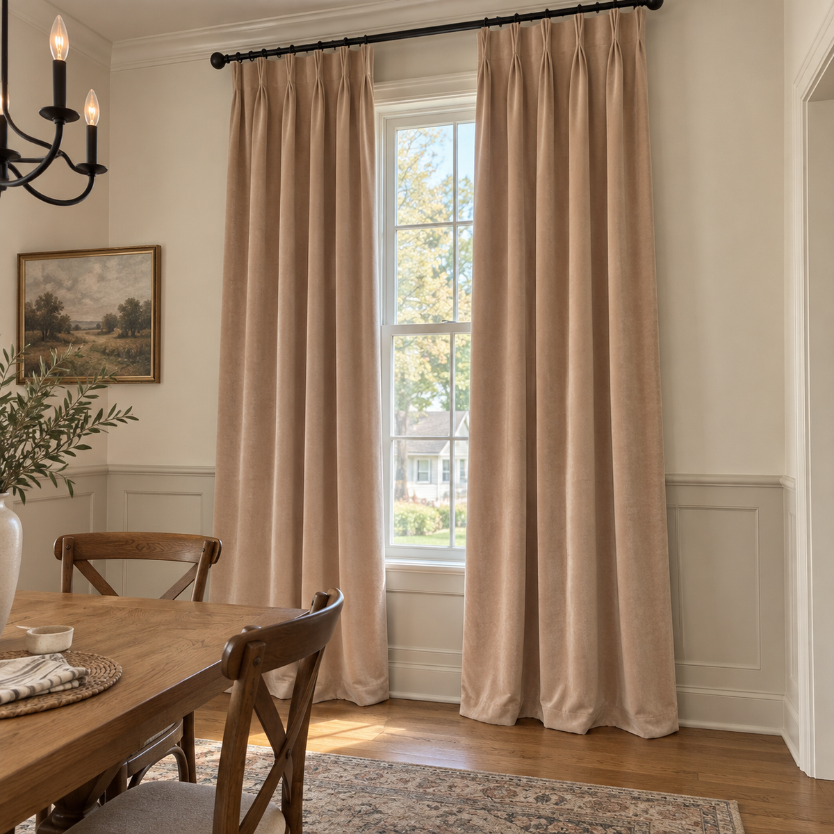 96 Inch Long French Beige Velvet Curtains