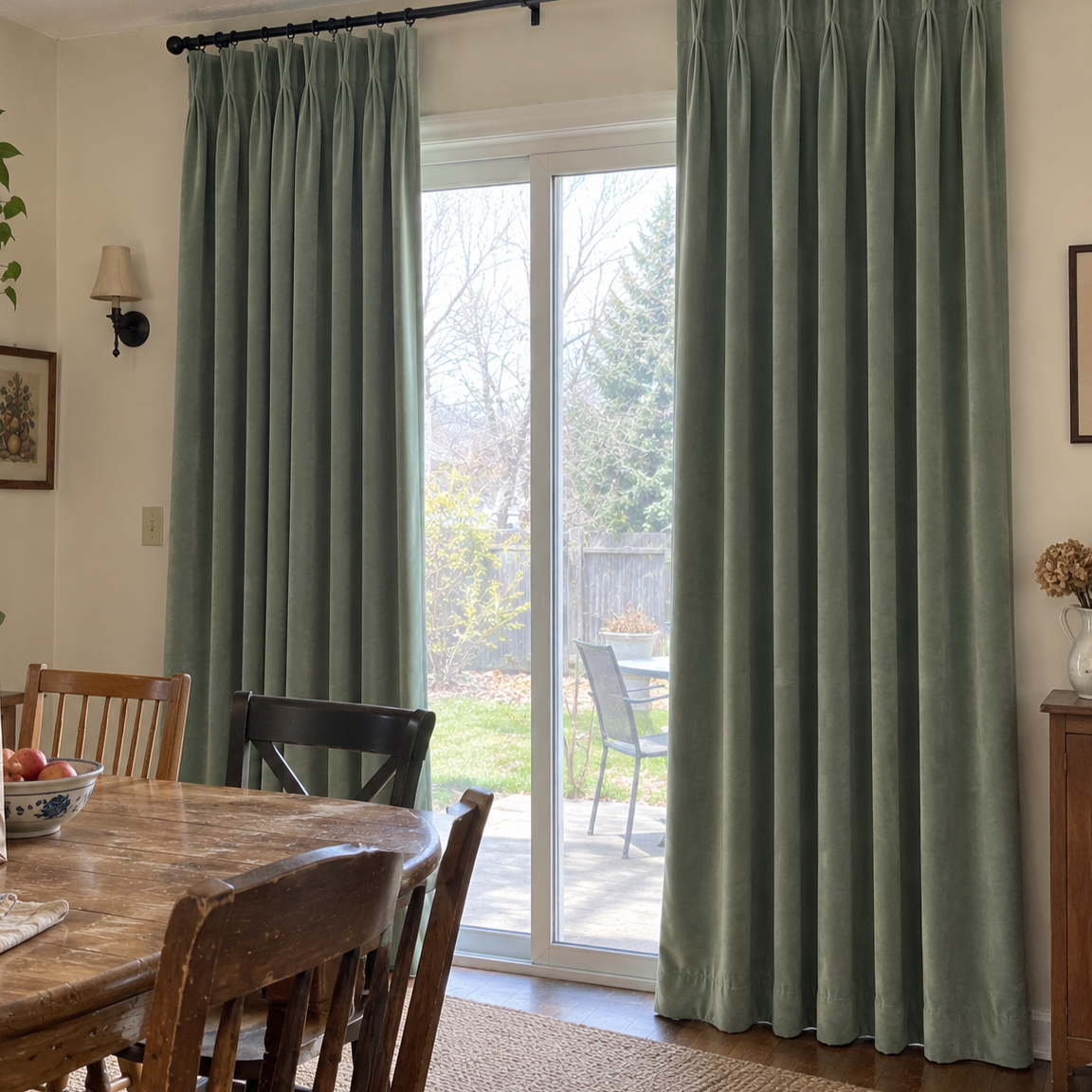96 Inch Long Sage Green Velvet Curtains