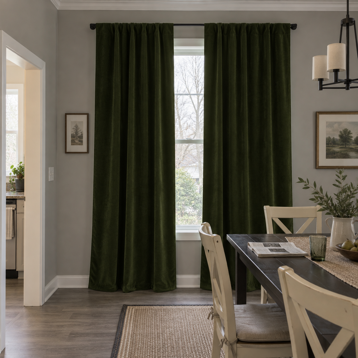 96 Inch Long Olive Green Velvet Curtains
