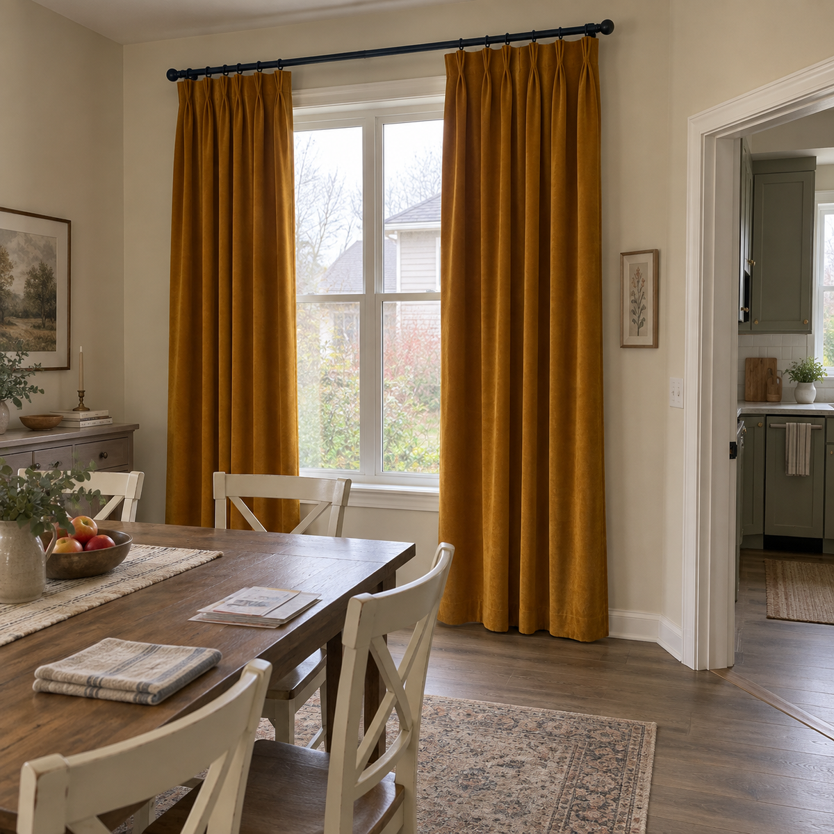 96 Inch Long Golden Ochre Velvet Curtains