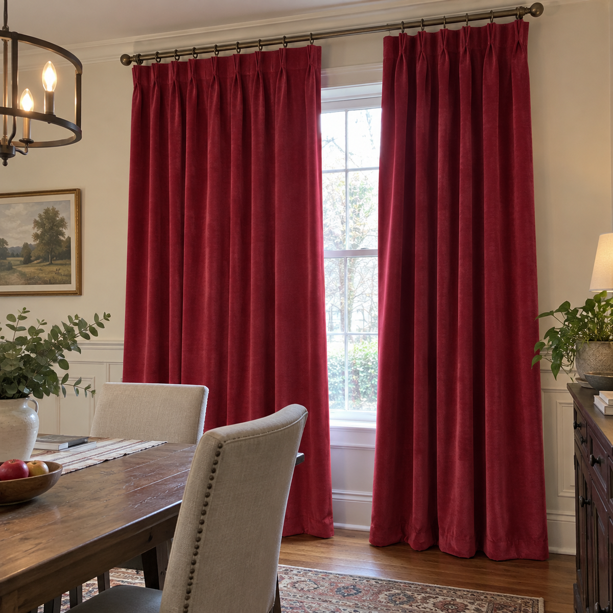 96 Inch Long Rose Red Velvet Curtains