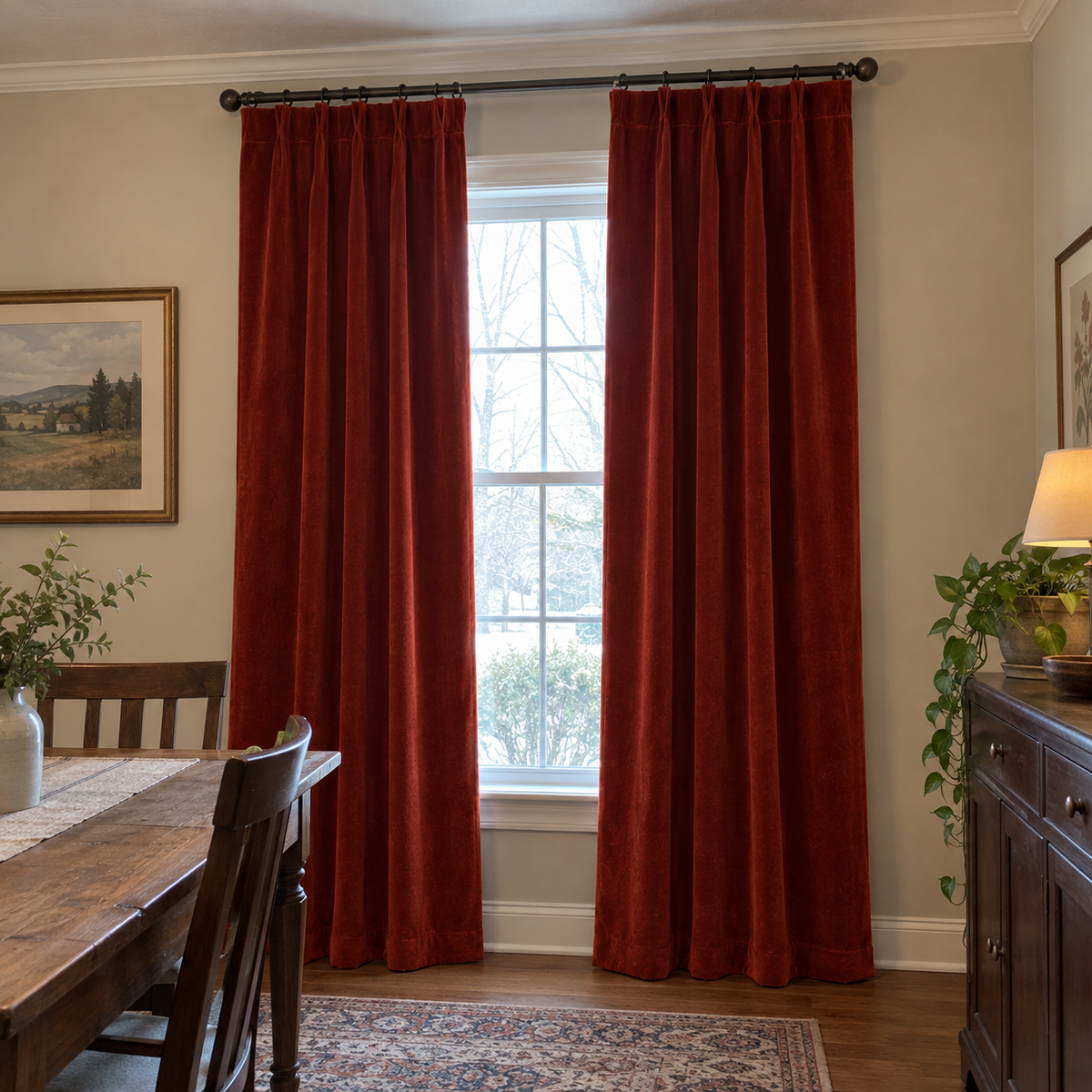 96 Inch Long Deep Scarlet Velvet Curtains