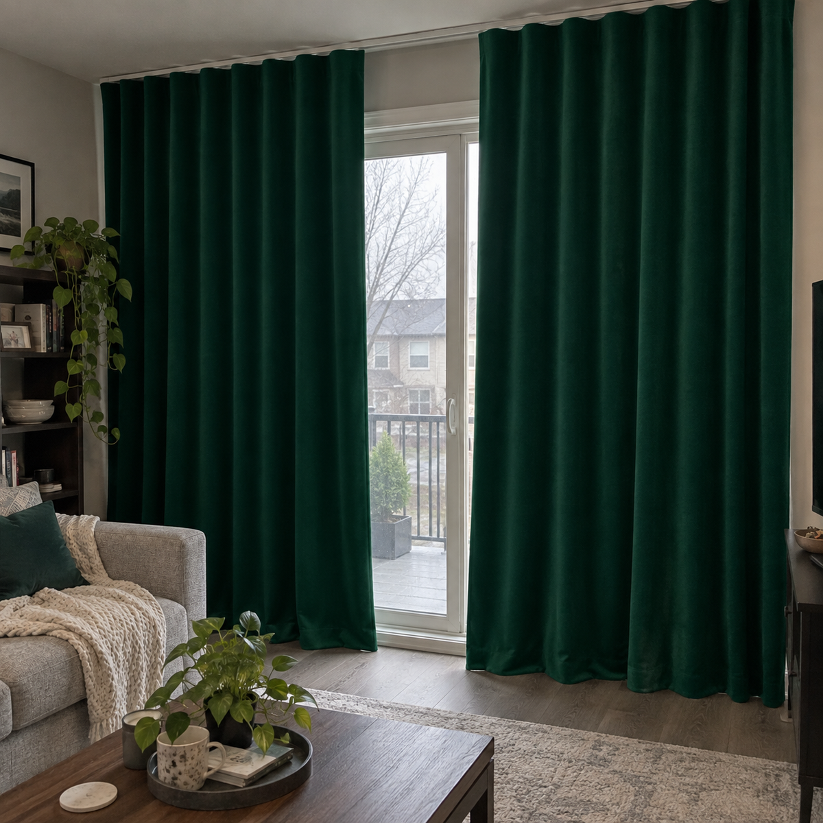 96 Inch Long Emerald Green Velvet Curtains