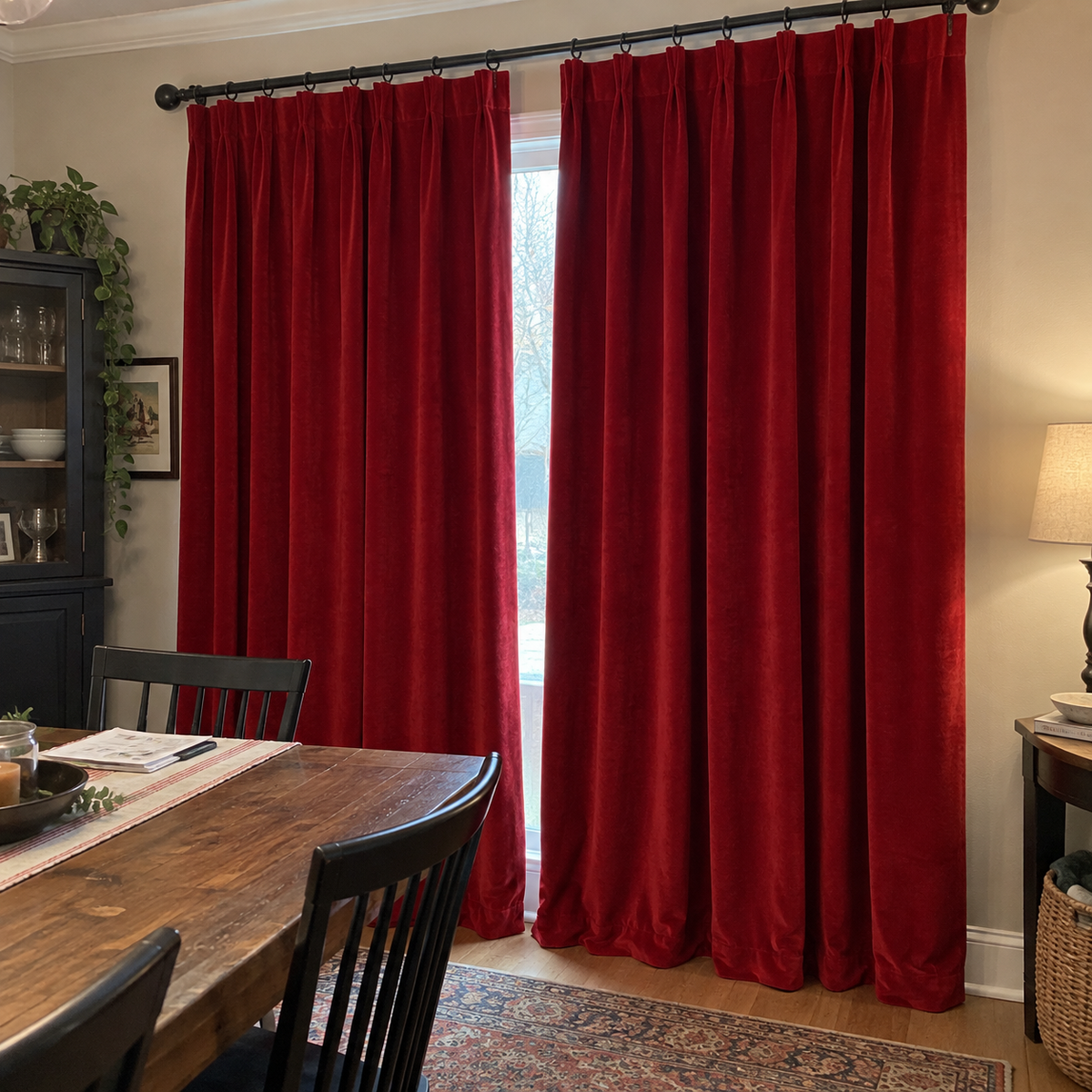 96 Inch Long Crimson Red Velvet Curtains