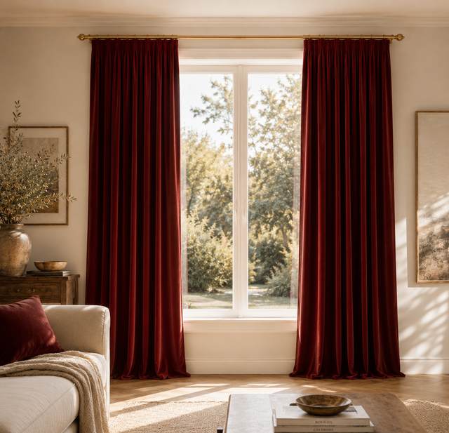 Rose Red Velvet Pinch Pleat Curtains