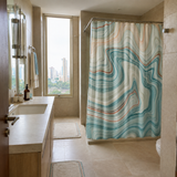 Blue Abstract Marble Shower Curtain