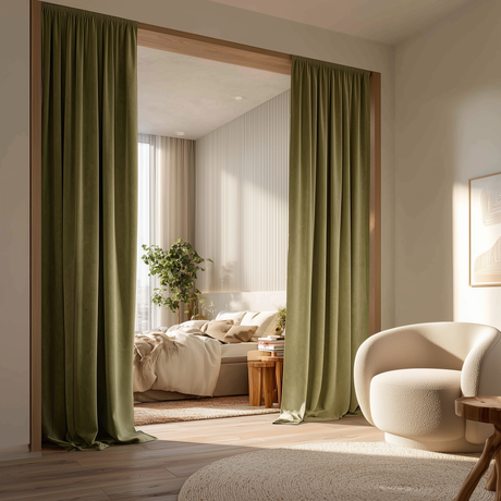 Avocado Green Velvet Room Divider Curtain – Curtain Room Divider for Bedroom & Living Room