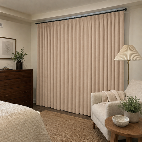 Blush Pink Double-Sided Cotton Blend Blackout Pencil Pleat Curtains